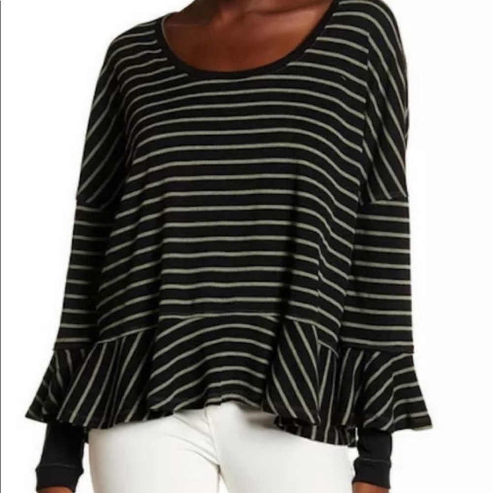 ⭐️We The Free stripe bell sleeve peplum thermal top free people urban outfitters